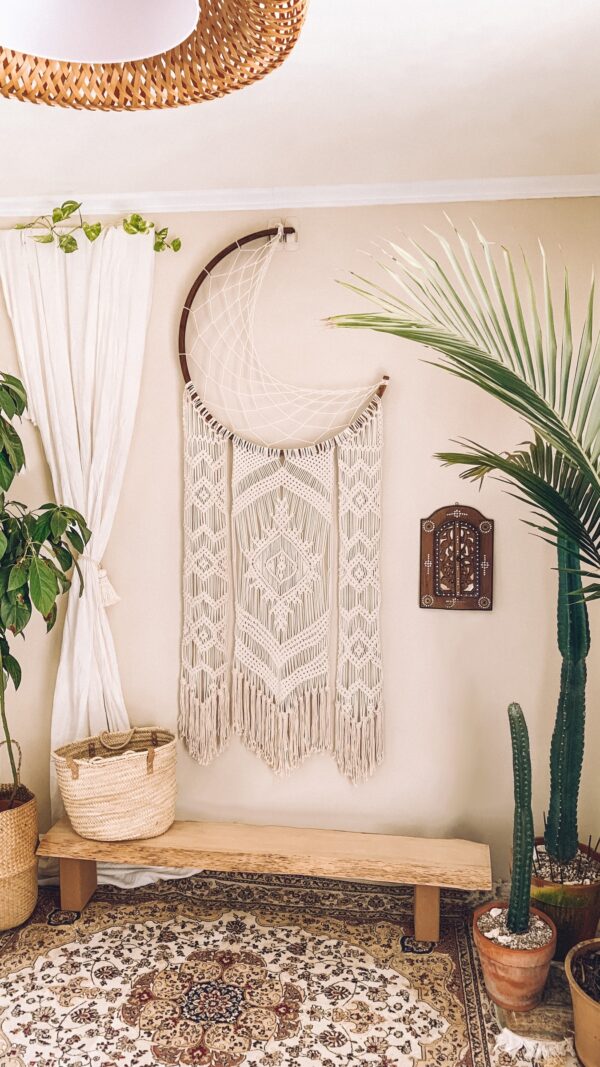 37536047 大型月亮捕夢網編織壁幔 HandMade Bohemian Moon Dreamcatcher
