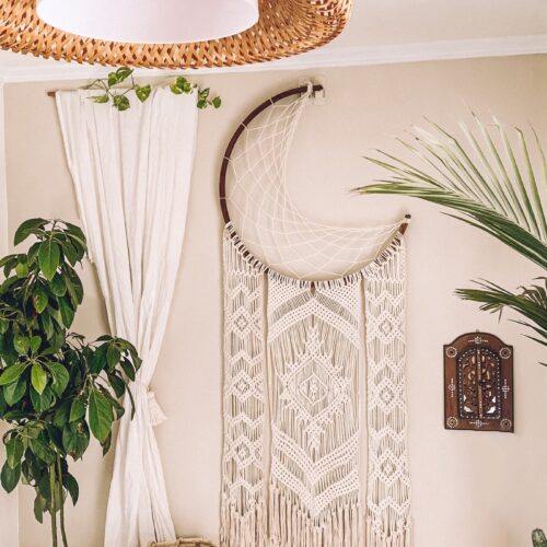 大型月亮捕夢網編織壁幔 HandMade Bohemian Moon Dreamcatcher