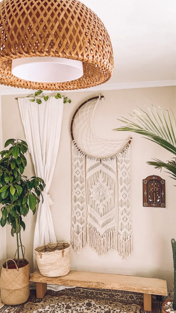 37536051 大型月亮捕夢網編織壁幔 HandMade Bohemian Moon Dreamcatcher