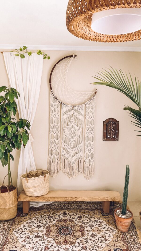 37536052 大型月亮捕夢網編織壁幔 HandMade Bohemian Moon Dreamcatcher
