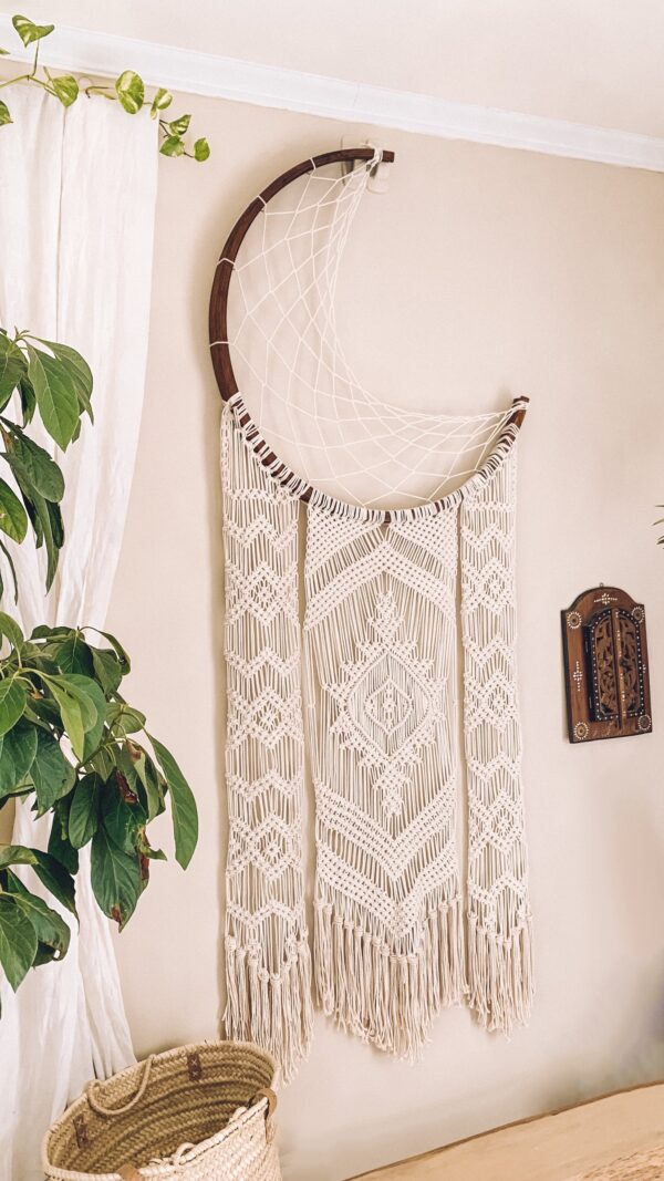 37536054 大型月亮捕夢網編織壁幔 HandMade Bohemian Moon Dreamcatcher