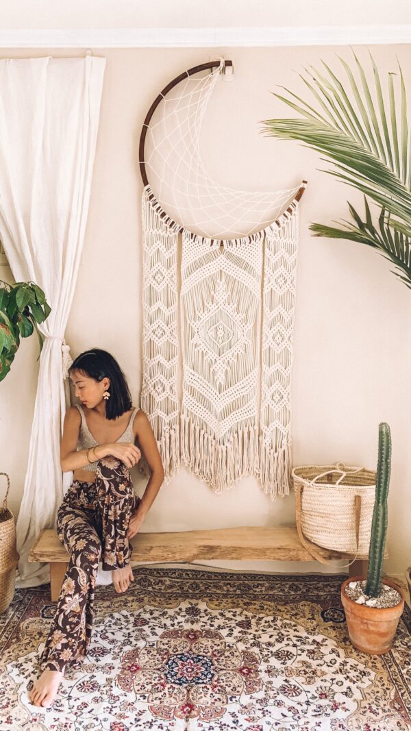 37536295 大型月亮捕夢網編織壁幔 HandMade Bohemian Moon Dreamcatcher